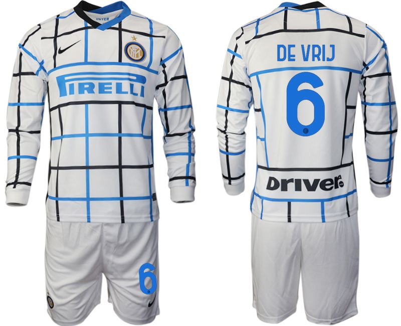 Men 2020-2021 club Inter milan away long sleeve #6 white Soccer Jerseys